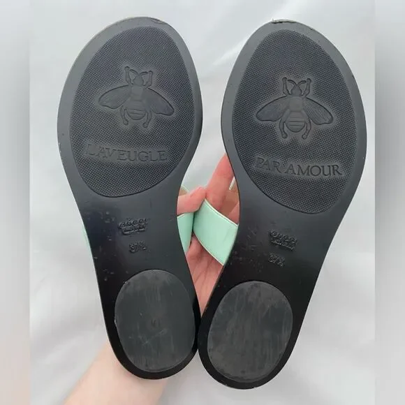Gucci Marmont GG Thong Leather Water Green EU 37.5 US 7.5 Flip Flop Flat Sandals - Picture 5 of 16
